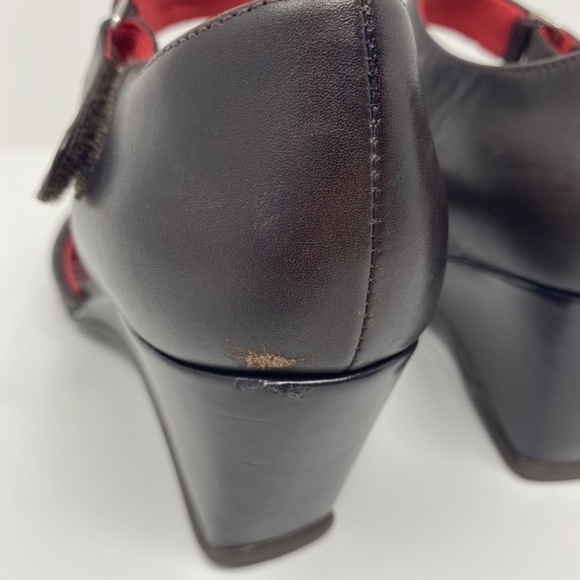 Kenneth Cole Square Toe Brown Leather Wedge Heels - Picture 8 of 11